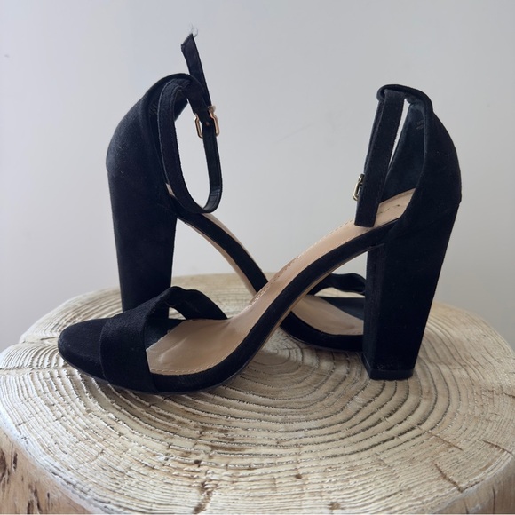 Express Black Suede Block Women's Heel Sandals Size 8 - Picture 7 of 12